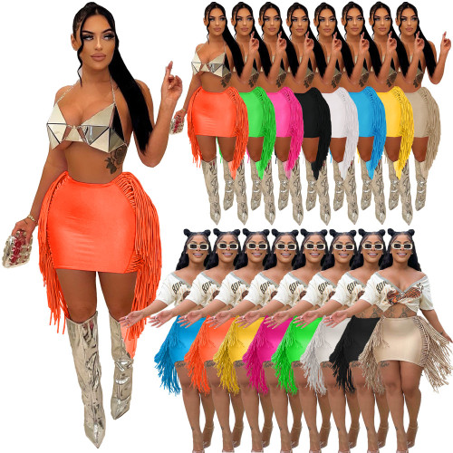 Women Clothes Lace Up The Bodycon Skirt With Tassels Fashion Ladies Pencil Mini Skirts Shorts Women Fringe Skirt