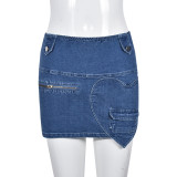 ZIYA A04S184 Y2K Factory Wholesale Irregular Pockets Jeans Denim Pleated Mini Skirt
