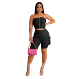 plus size women's clothing summer 2023 sexy printed two 2 piece tube top shorts pants set women clothes for women 2023 sexy club