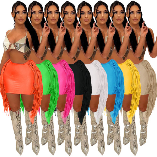 Women Clothes Lace Up The Bodycon Skirt With Tassels Fashion Ladies Pencil Mini Skirts Shorts Women Fringe Skirt