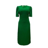 D202 Summer New Short Sleeve Pleated Solid Color Foreign Large Dress Dresses