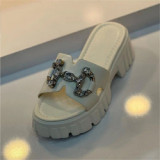 2023 platform sandals slippers for women flat outdoor slides round toe Metal chain casual women sandals