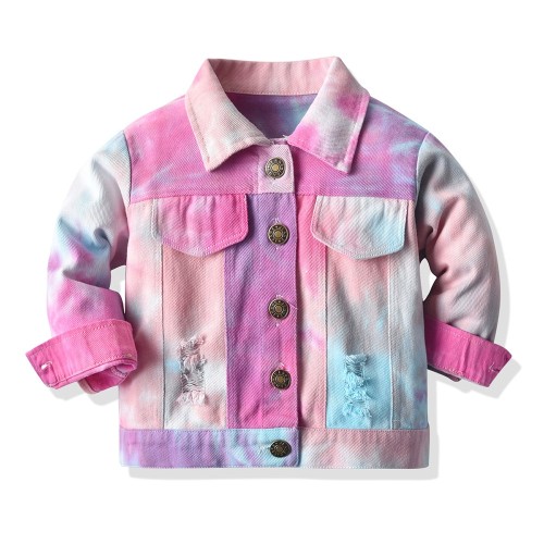 New Product Custom Logo Fashion Girl Boy Jacket Colorful Children's Wear Tie Dye Jacket Single Breasted Denim Jacket