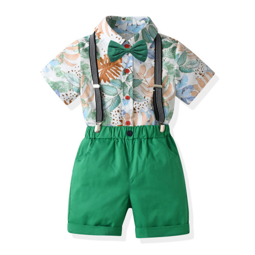 short sleeve suspenders t shirt kids floral boys wear casual baby clothes summer apparel stock toddler boy spring clothing