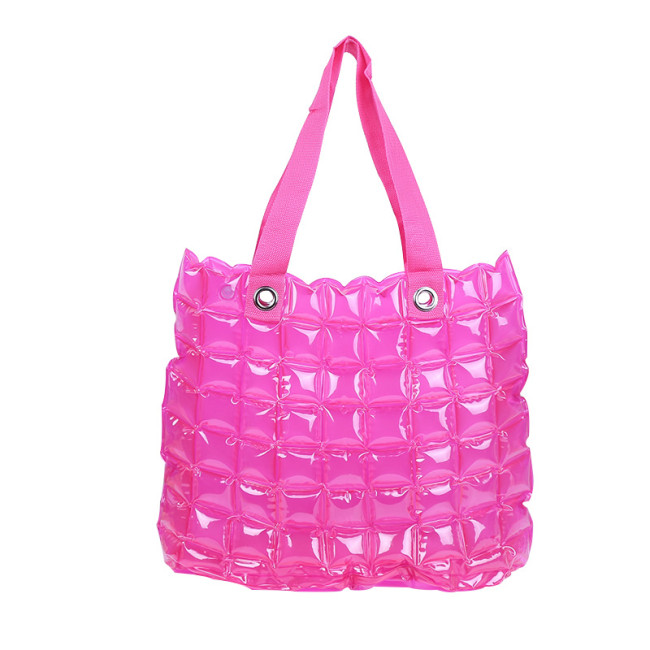 2022 Wholesale New Women Square Check Beach Bag PVC Handbag Basket Large Inflation Tote Handbags Bolso Beach Bogg Bag Handbag