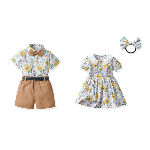 2023 Summer Fashion Boy and Girl Matching Outfit Kids Boys Gentleman Clothing Sets Suits Toddler Girls Casual Dresses