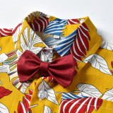 Fashion boys clothes flower shirt and shorts set boutique trending summer kids wear with bow