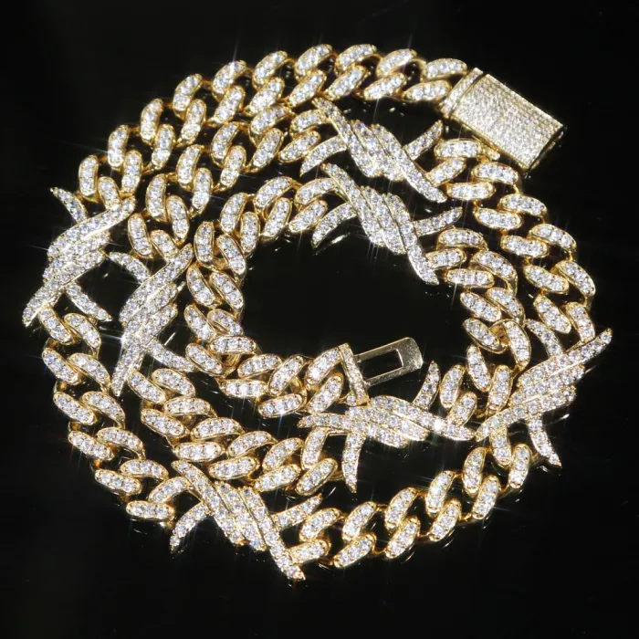 micro pave 5A cz hip hop ice men jewelry barbed wire cuban chain necklace