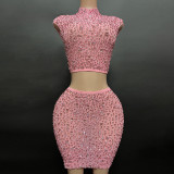 latest products 2023 two piece set women stunning bling bling rhinestones clothing glittering crystals cute club dresses
