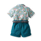 Toddler Baby Boy Shorts Sets Hawaiian Outfit,Infant Kid Leave Floral Short Sleeve Shirt Top+shorts Suits