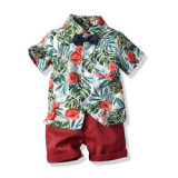 Fashion boys clothes flower shirt and shorts set boutique trending summer kids wear with bow