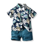 Fashion boys clothes flower shirt and shorts set boutique trending summer kids wear with bow