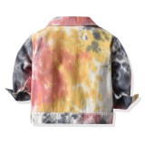 New Product Custom Logo Fashion Girl Boy Jacket Colorful Children's Wear Tie Dye Jacket Single Breasted Denim Jacket