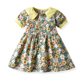 Vintage summer short sleeve floral girls  dresses  Bubble sleeve waist sweet princess dresse baby summer clothes