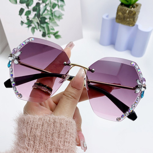 2023 Fashion Diamond Sunglasses Luxury Brand Designer Rimless Women Vintage Gradient Lens for Men Female Uv400