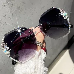 Fashion Brand Design Sunglasses, Vintage Rimless Women Men Retro Cutting Lens Gradient Sun Glasses/