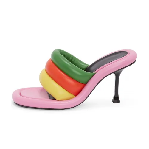 Color Matching Heel Slides Sandals Inflated Vamp Square Open Toe Slippers With High Heels Brand New Summer Style Mule Heels