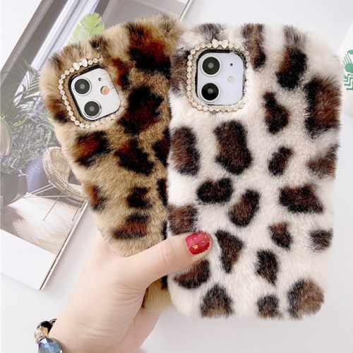 Fashion Plush Leopard Fluffy Fur Phone Cases For iPhone 13 Mini 14 Pro XS MAX XR 7 8 Plus Soft TPU Protective Back Cover