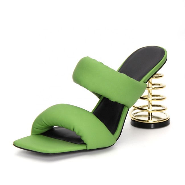 Stylish Double Band Slip-on Slides Mules Peep Toe Strange High Heeled Women's Sandals Solid Green Beige Outdoor High Heels