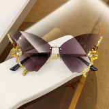2023 Luxury Diamond Butterfly Sunglasses Women Brand y2k Vintage Rimless Oversized Sun Glasses Ladies Eyewear Gafas de Sol