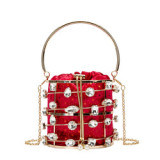 Metal Hollow Bucket Bag Crystal Wedding Clutch Purse Evening Bag For Women Luxury Small Party Handbag With Handle