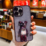 With Glitter Plating case For iPhone 14 pro With Bear Stand Shockproof case for iphone 13 pro 12 11 XS Max XR