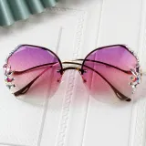 Vintage Cutting Rimless Crystal Shiny Sunglasses For Women New Fashion Luxury Rhinestone Sun Glasses Female Alloy Party Shades