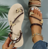 Custom Logo Zapatillas Soft Flip Flops Sippers Butterfly Decoration Women Flat Summer Sandals Lady Gold Shiny Slides Slippers
