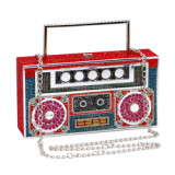 American Crystal Retro Radio Handbag Vintage Red Radio Rhinestone Bag Crystal Crossbody Bag For Women Evening Party