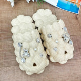 Women Summer Foot Massage Pink Peanut Design Bubble Slides Slippers with Shoe Charms Metal Accessories