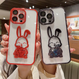 2023 new plated bunny with quicksand TPU case for iphone 14 pro shockproof phone case for iphone 13 12 11 pro max