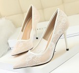women's sexy shoes thin heel high heel pointed toe mesh continuously empty lace fashion heel shoes