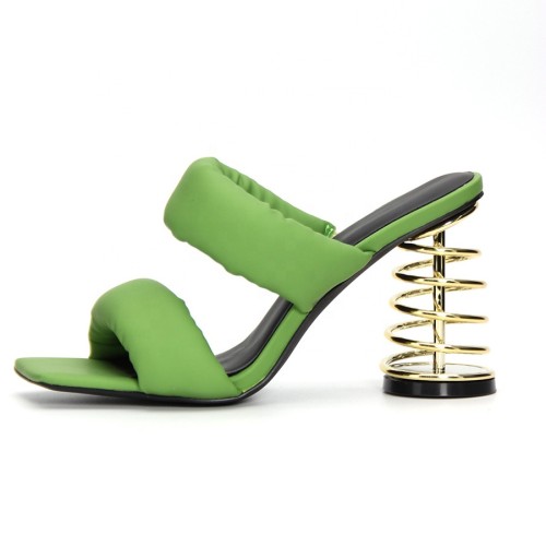 Stylish Double Band Slip-on Slides Mules Peep Toe Strange High Heeled Women's Sandals Solid Green Beige Outdoor High Heels