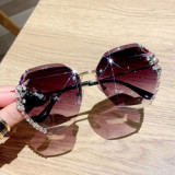 Fashion Brand Design Sunglasses, Vintage Rimless Women Men Retro Cutting Lens Gradient Sun Glasses/