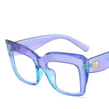 076 Ins Fashion Cat Eye Anti Blue Light Glasses Vintage Square Oversize Glasses Frame Rivet Arm Purple Pink  Optical Spectacle