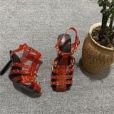 2022 transparent Rhinestone high-heeled fashion sandals buckle rivets square head high-heeled women's shoes of various colors