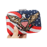 America US Eagle Flag Diamond Handbag Rhinestone Luxury Designer Bag Silver Shiny Crystal Clutch