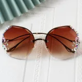 Vintage Cutting Rimless Crystal Shiny Sunglasses For Women New Fashion Luxury Rhinestone Sun Glasses Female Alloy Party Shades