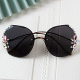 Vintage Cutting Rimless Crystal Shiny Sunglasses For Women New Fashion Luxury Rhinestone Sun Glasses Female Alloy Party Shades