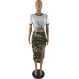 Sexy Washed Split Tassel Pockets High Waist Mid-calf Skirts Fashion Women's Skirt Camouflage Female Autumn 2023 New Skirt