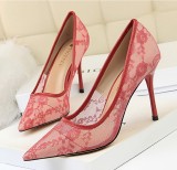 women's sexy shoes thin heel high heel pointed toe mesh continuously empty lace fashion heel shoes