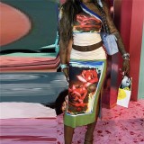 Wholesale Fashion Sleeveless Digital Printing High Waist Club 2 Piece Outfits Top Set For Women Skirt Sets