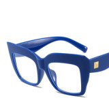 076 Ins Fashion Cat Eye Anti Blue Light Glasses Vintage Square Oversize Glasses Frame Rivet Arm Purple Pink  Optical Spectacle