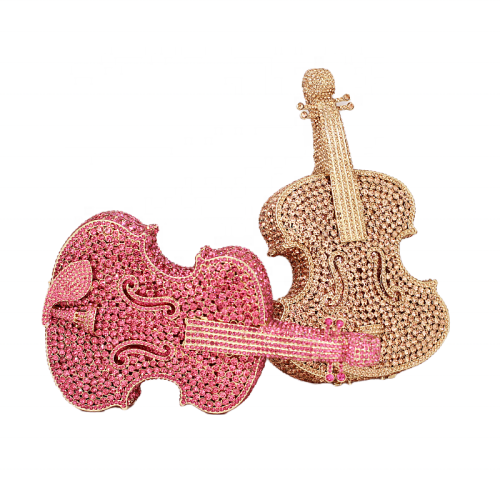 Amazing Luxury Pop Violin Rhinestone Purse Gold Clutch Purses For Women Evening