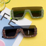 3802 Luxury Diamonds Rimless Children Sunglasses New Brand Designer Sun Glasses One Piece Child Kids Rhinestone Eyewear Shades