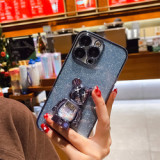 With Glitter Plating case For iPhone 14 pro With Bear Stand Shockproof case for iphone 13 pro 12 11 XS Max XR
