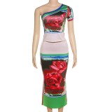 Wholesale Fashion Sleeveless Digital Printing High Waist Club 2 Piece Outfits Top Set For Women Skirt Sets