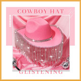 2023 New Product long tassel rhinestone  black  color cool girl hats western cowgirl wedding dress