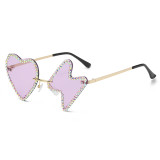 2023 new arrivals fashion small rimless metal frame trendy bling pink diamond rhinestone women shades sun glasses sunglasses