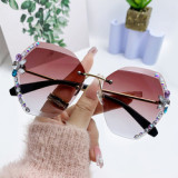 2023 Fashion Diamond Sunglasses Luxury Brand Designer Rimless Women Vintage Gradient Lens for Men Female Uv400